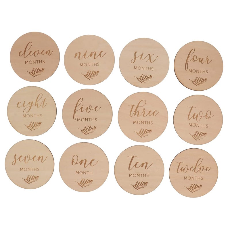 12Pcs Wooden Milestone Discs Double Sided Monthly Photo Props For Baby First Year - Image 1